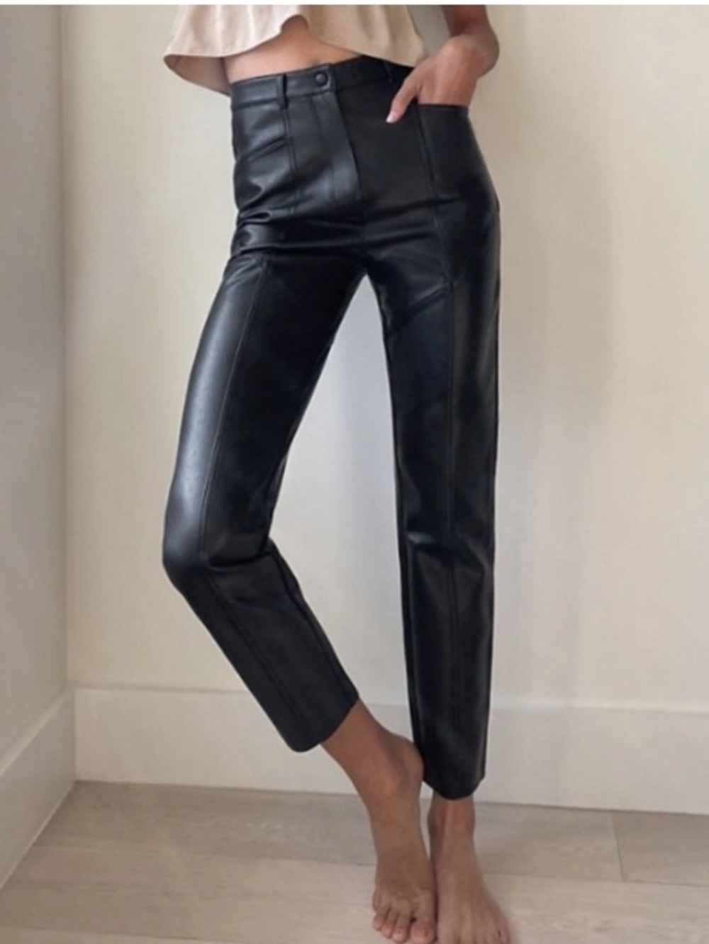 Aritzia Wilfred Rebel Faux Leather Pants Black High Rise Size 4